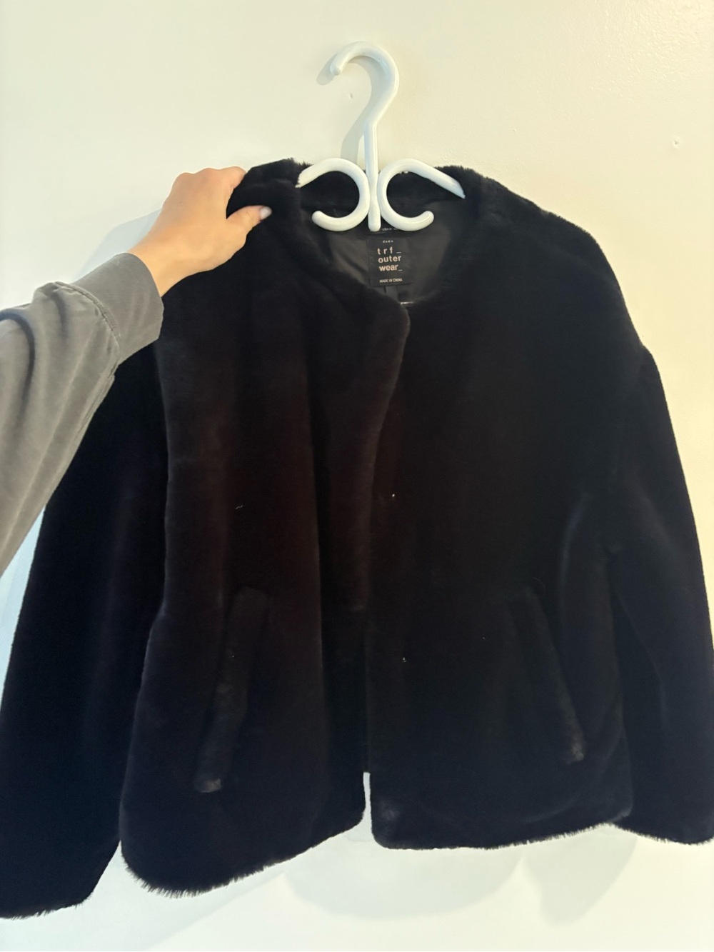 Zara Black Teddy Faux Fur Jacket - Plush Open Front